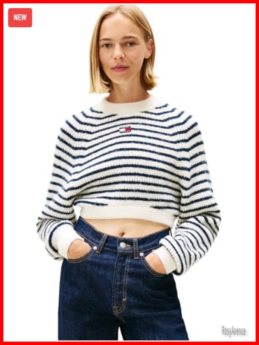 Wool Blend Pullover Crewneck Sweater Embroidered Flag Logo